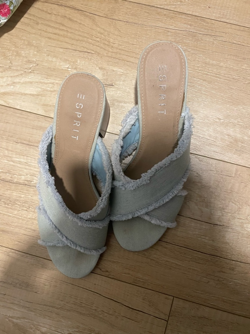 Esprit Light Blue Frayed Cross-Band Block Heels